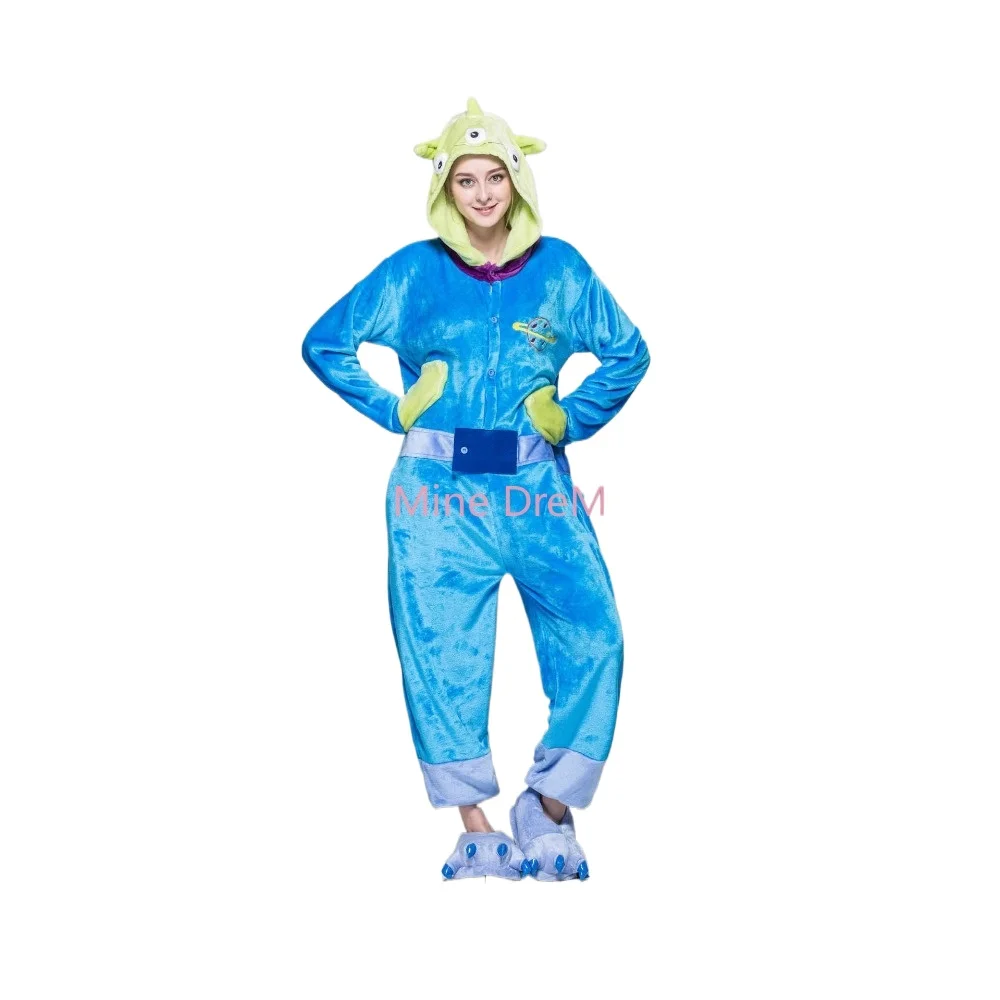 Zipper and Button Alien Onesies Pajamas Cartoon Animal Cosplay Costume Jumpsuit Adult Onesies Sleepwear Halloween Kigurumi