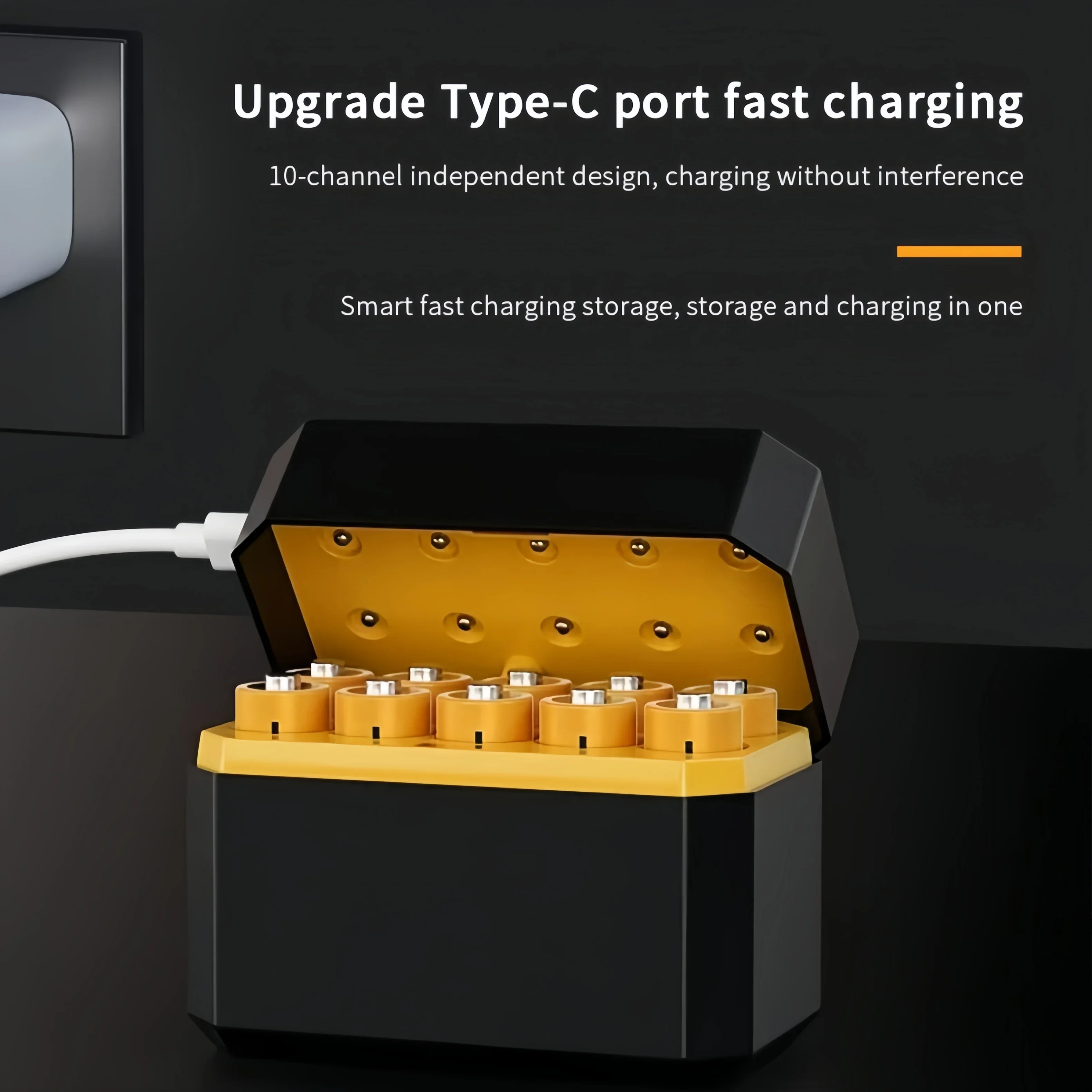 Smart Battery Charger | Fast Charging 10-Slot AA Lithium Station, Compact and Portable