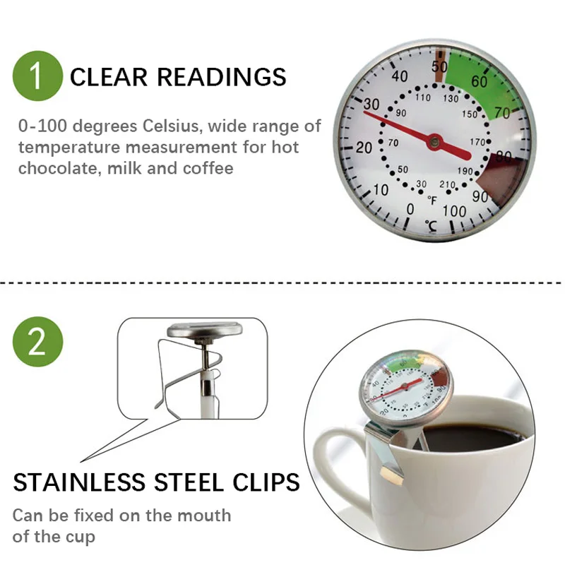 Probe Thermometer 5-Inch Dial 0-100 &deg;C Instant Read Stainless Steel for Kitchen Food Cooking Milk Coffee