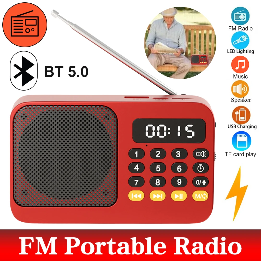 Radio FM Portable Bluetooth 5.0, petite boîte de son rechargeable d'urgence, Mini haut-parleur Vintage, lecteur Mp3, Support carte TF, lecteur USB