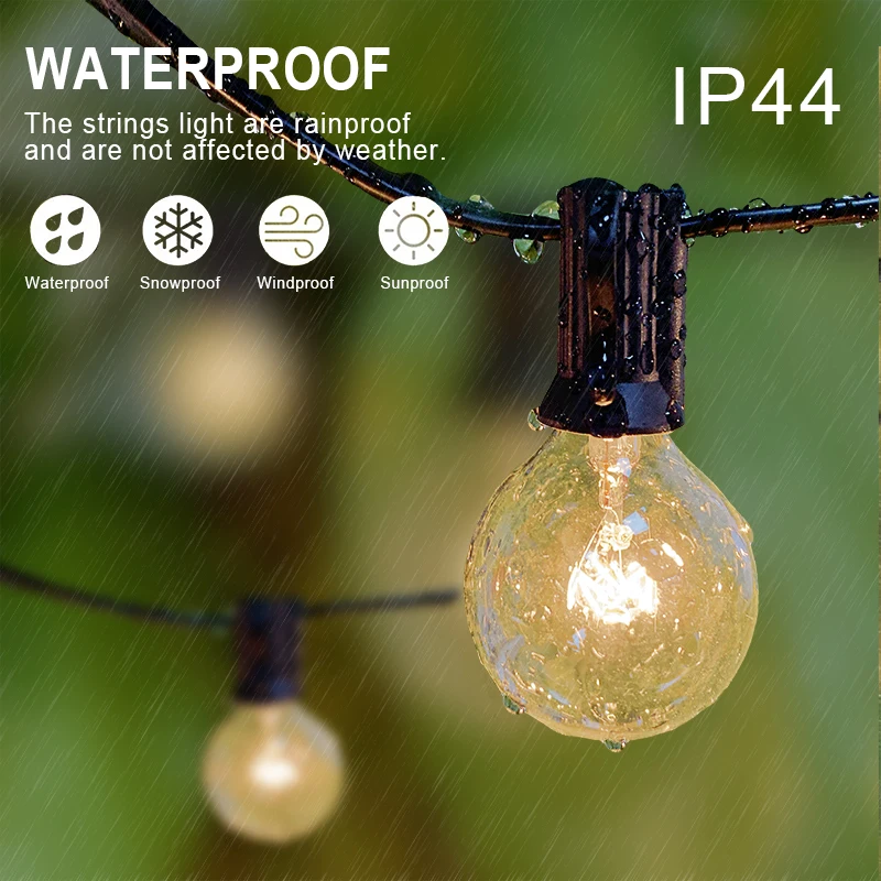 야외 화환 조명, 빈티지 페스툰 글로브 전구, 크리스마스 조명, 파티오 요정 스트링 거리 화환, 외부 파티, 20m, 50 전구