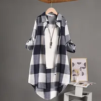Chemise à carreaux à manches longues pour femmes, chemisiers décontractés, chemisier chic, lin, coton, vêtements à carreaux, Y 3