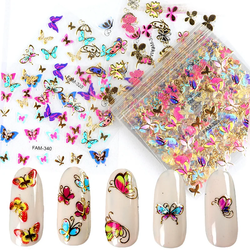 

30Sheets/Bag 3D Nail Art Bronzing Stickers Butterfly Flower DIY Manicure Back Glue Sticker Cute Nails Supplies For Professionals