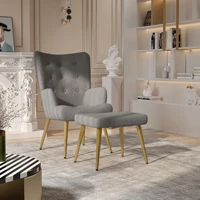 Стул Comanlai с откидной спинкой и табуреткой, стул с мягким подлокотником, золотой металлической ножкой и высокой спинкой, для гостиной, спальни — изображение 4