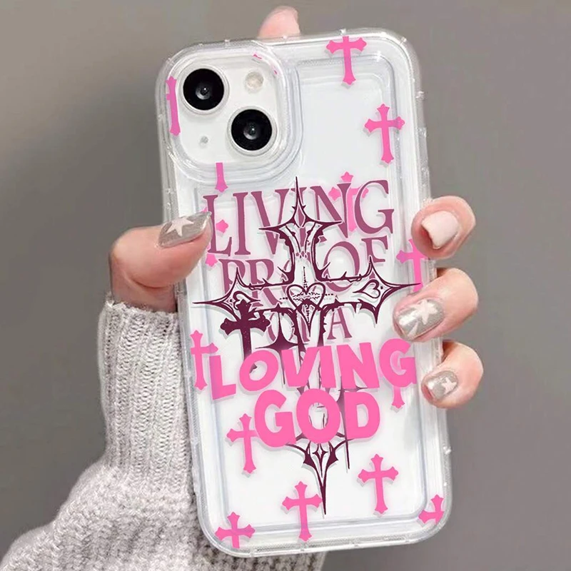 thumbnail image 1 of Funda de teléfono para iPhone, carcasa transparente a prueba de golpes, con estampado de flores cruzadas, estilo Punk rosa, para modelos 16, 14, 13, 11, 12, 15 Pro Max, 7, 8 Plus, SE2, XR, X, XS, 1 of 5