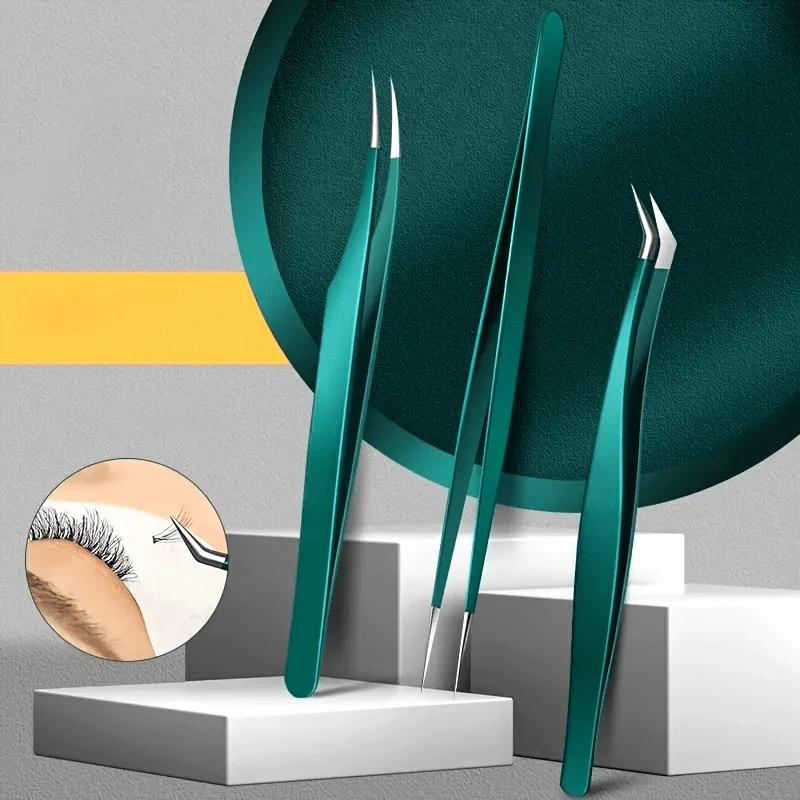 Stainless Steel Eyebrow Tweezers Set Makeup Tools for Eyelash Removal Long Lasting Anti Rust, Grafting Tweezers, Feather Clamp