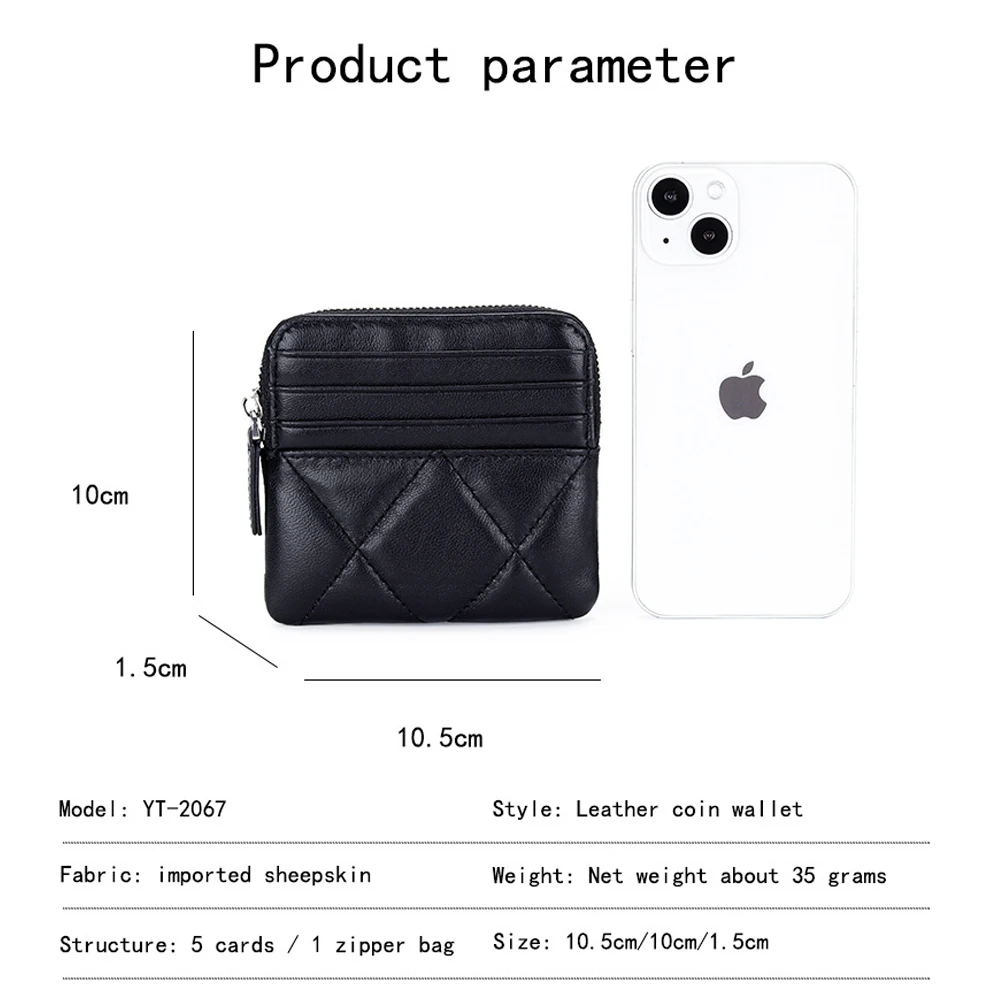 Men Women Credit Card Holder Sheepskin Plaid Card Wallet Slim Minimalist Cards Pouch Zipper Coin Pocket Leather Purse for Girls