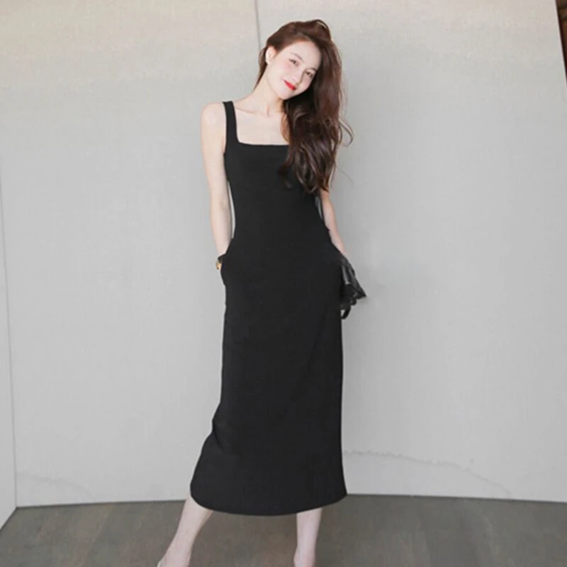 Black-Midi-Vest-Dress-Women-Elegant-Summer-Fashion-Evening-Party ...