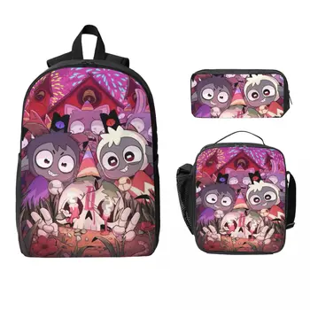 3Pcs Cult Of The Lamb Game School bags Set for Girls Boys Pen Bags Backpack Sets with Lunch Box For School Students Daypack 1
