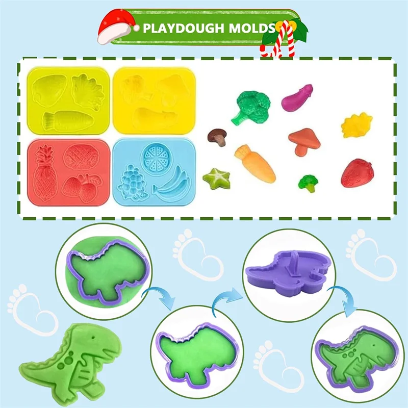 Dough Play Tool for Kids Cartoon Dinosaur Fruit Roller Cutter Scissor Playdough Accessories Plasticine Mould Early Education Toy 2