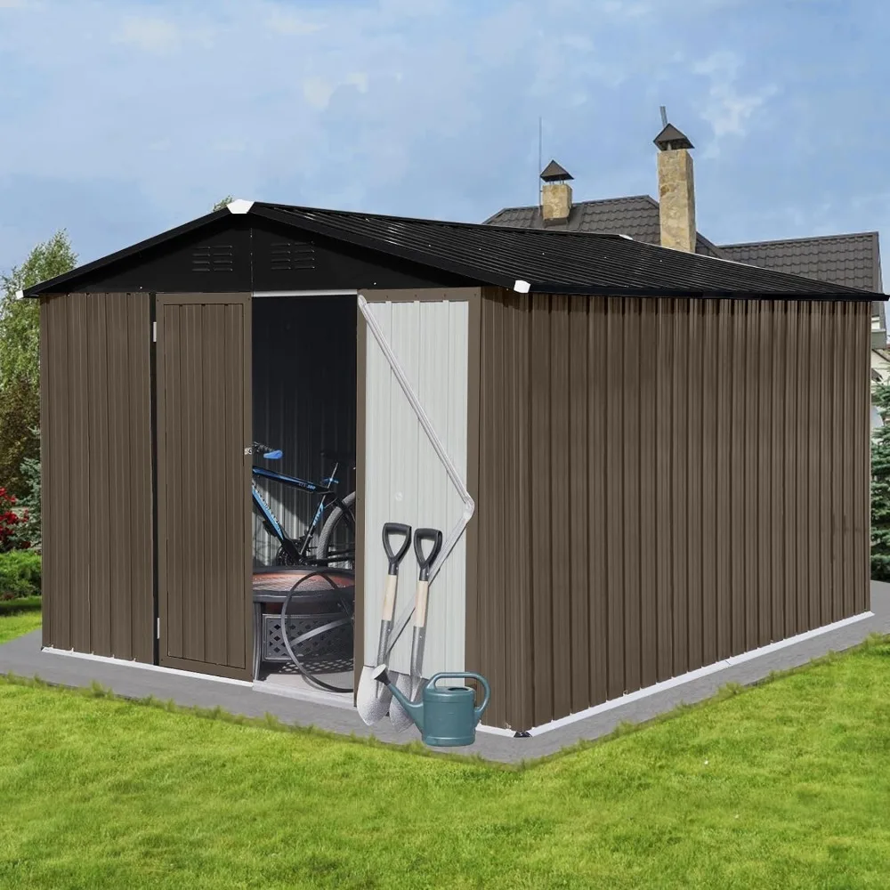 10ft x 8ft Garden Storage Shed,Metal Outdoor Storage Sheds with Vents,Hinged Door and Padlock,Practical Tool Storage shed 5