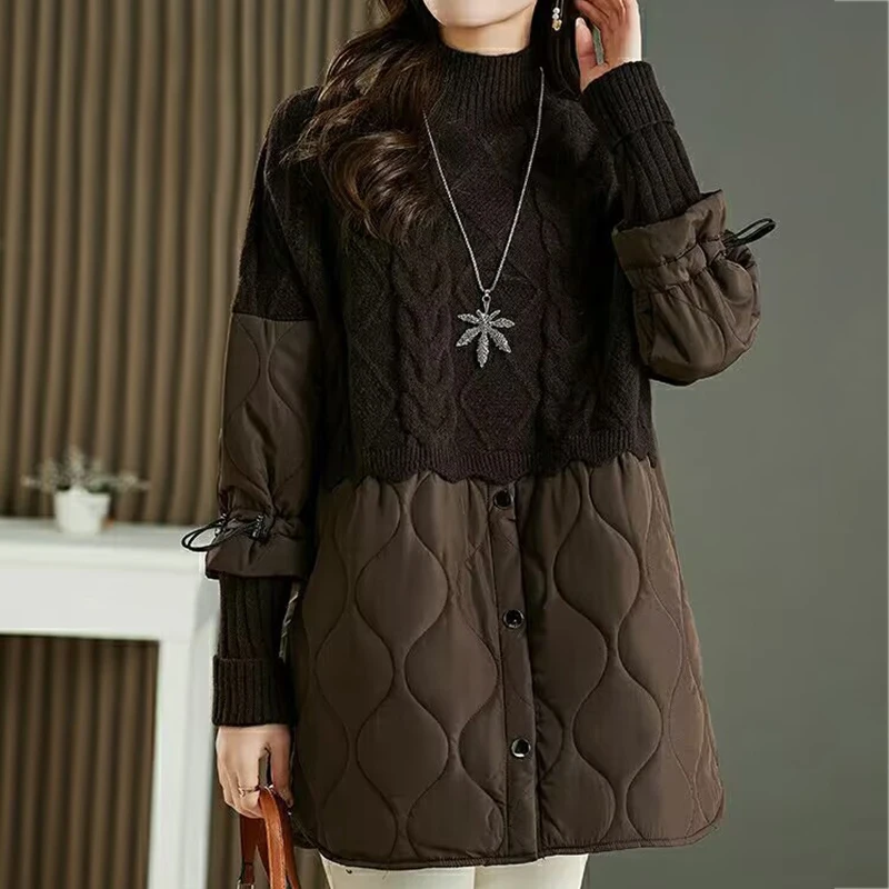 

Winter Fashion Women Pullovers Clothes Splice Women's Sweater Warm Knitwear Half Turtleneck New Women Temperament Sweater Coat