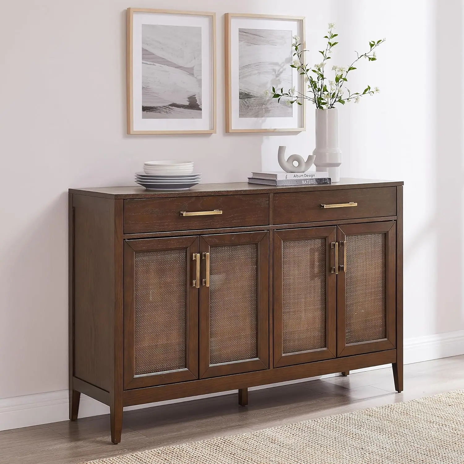 

Sideboard Buffet Cabinet, Dark Brown Storage Cabinet with Doors & Shelves for Living Room, Dining Room, Kitchen