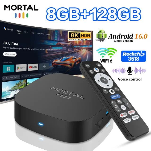 Boîtier Smart TV Android 16 Ultra HD 2026 le plus vendu, sortie vidéo, décodeur compatible BT5.4 Wi-Fi 6, lecteur de streaming Netflix T1+ 1