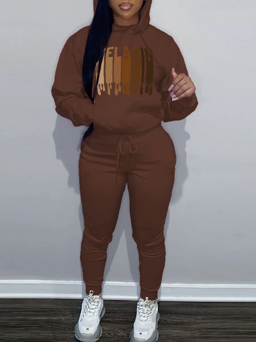 

LW Plus Size Women Outfit Two pieces set Letter Print Tracksuit Set Streetwear Tracksuit Sweatshirt Joggers Pants Femme Matching