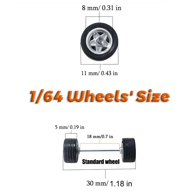 1/64 Wheels with Fixed Rubber Tires Seven Spoke for Toy Model Diecast Cars Refiting Parts for Hotwheels (5 sets for 5 Cars) 2