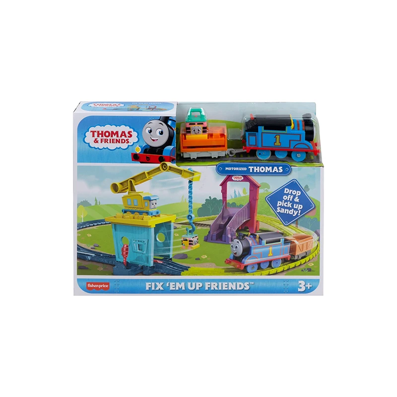 thumbnail image 1 of Juego de tren de juguete motorizado de Thomas y sus amigos, repara el tren, Carly la grúa, Sandy el deslizador, figura en miniatura coleccionable, regalos para niños, 1 of 4