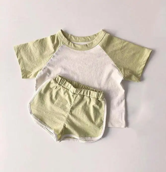 Summer Toddler Baby Boy 2pcs Outfits Infant Girl Clothing Sets Patchwork Short Sleeve T-shirt And Shorts Cotton Clothes Suit baby dress and set Baby Clothing Set
