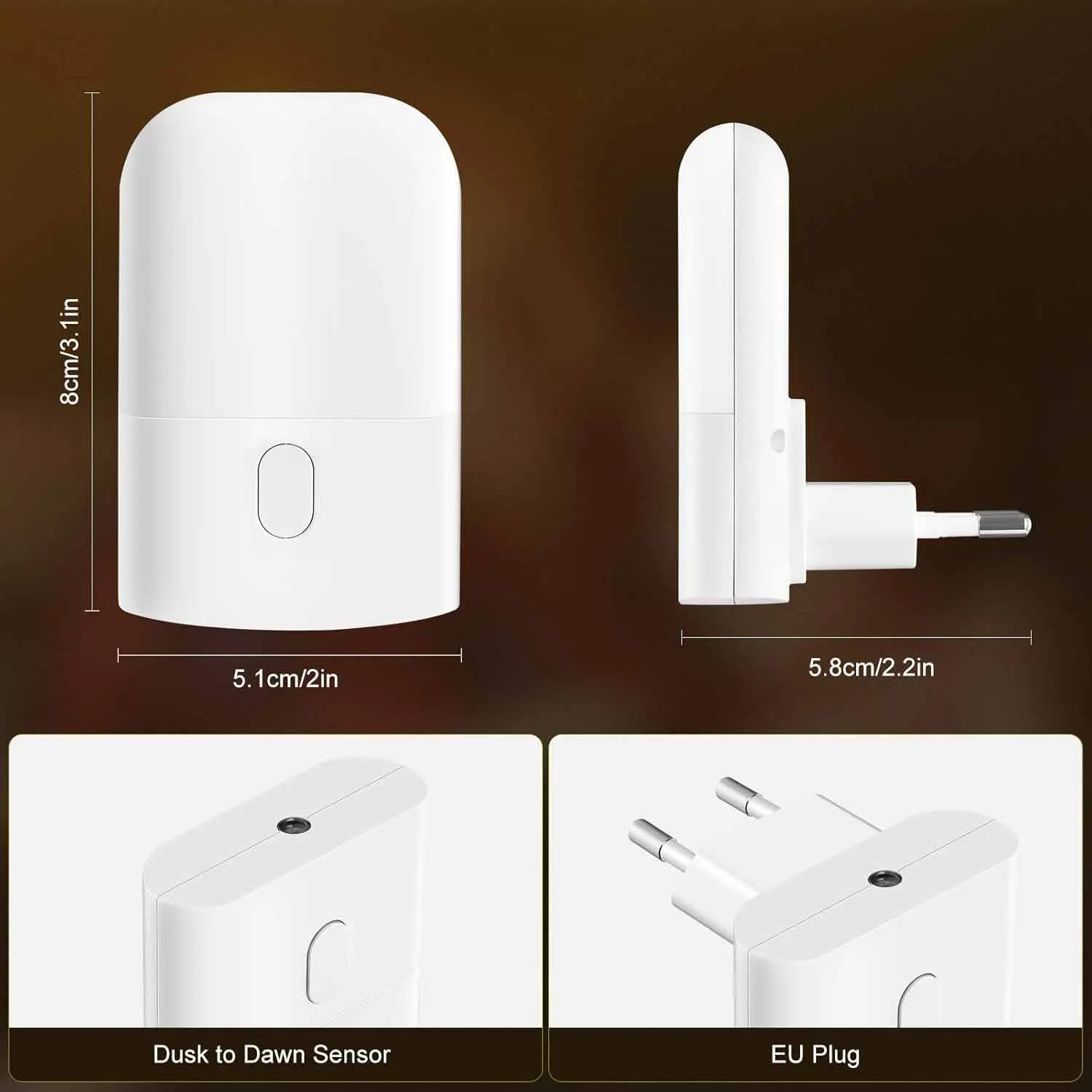 Night Lights Plug into Wall, LED Night Light with Light Sensor, Adjustable Brightness, Warm White 2700K Night Light