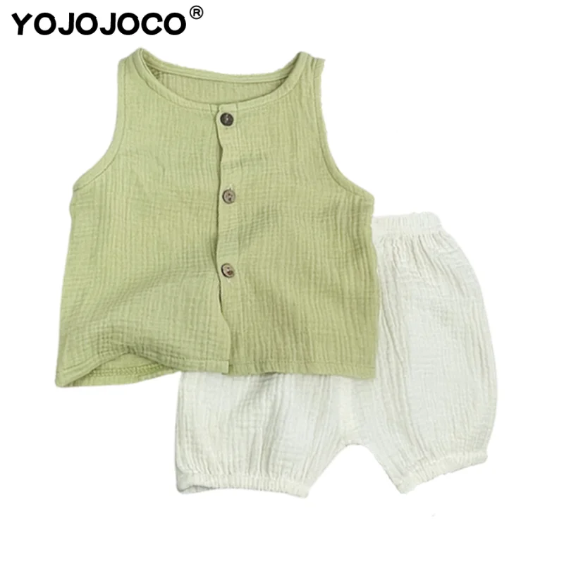 Baby Clothes 0-5 Year Summer Sleeveless Children's Suit Baby Girl Cotton Linen Solid Color Casual Baby Boy Clothes 2 Piece Set baby clothes in sets	