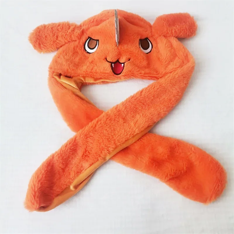 Orange Dog Pochita Plush Hat Long Ears Movable Warm Cap Cosplay Headwear Halloween Carnival Party Bunny Funny Kids Fans Gifts