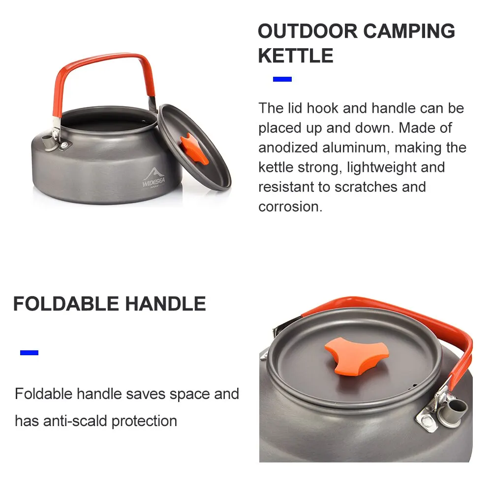 Widesea 1.1L 2L1.5L Camping Water Kettle Outdoor Coffee Kettle Tableware Picnic Set Supplies Equipment Utensils Tourism Cookware 5