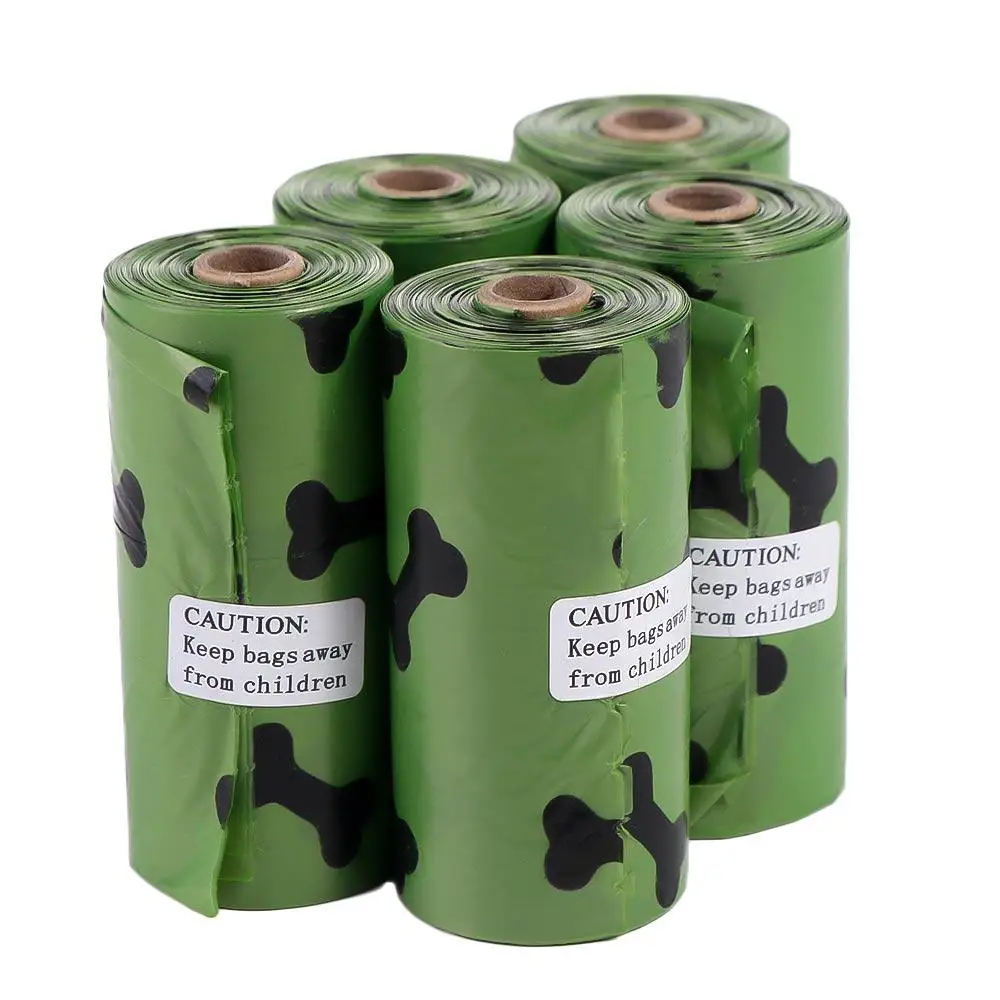 5pcs Green Bone Dog Poop Bags Pet Accessories EPI Bone Pattern Cat Waste Bags Biodegradable Pet Garbage Bag Walking