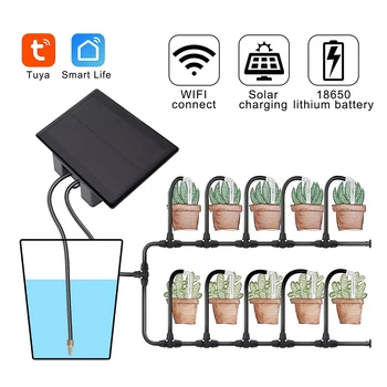 Tuya WiFi Solar Water Pump Timer Automatic Drip Irrigation Kit Watering Timer Mobile Phone Remote Control Irrigation System 1
