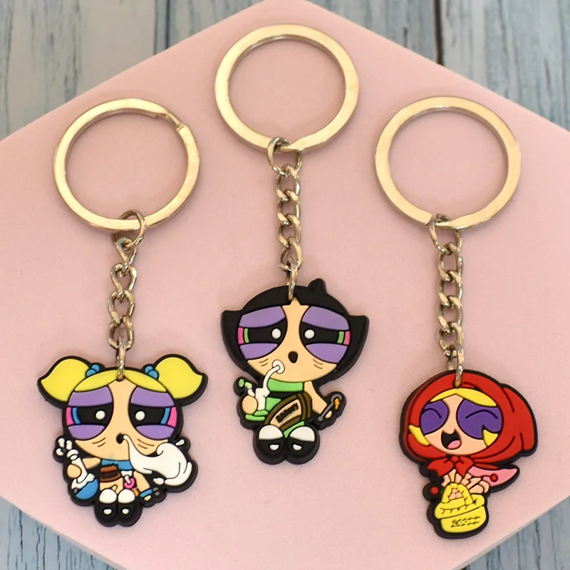 1 Piece Cartoon Rubber Keychain Character Cute Girl Keyring Figure