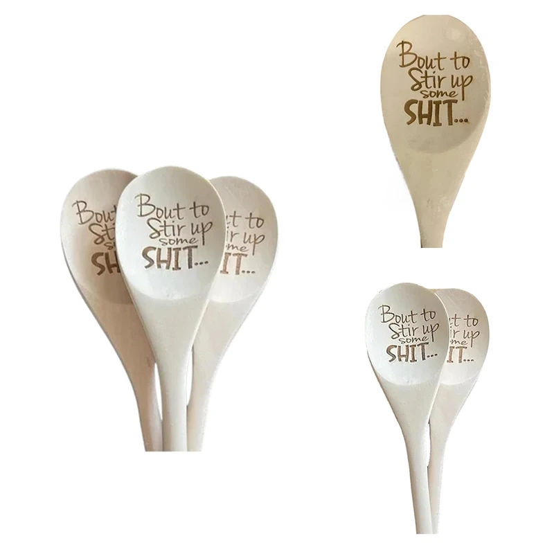 

Christmas Gift Funny Spoons,Bout To Stir Up Some Shit Engraved Funny Wooden Spoon,Unique Wooden Creative Spoon Wood Color