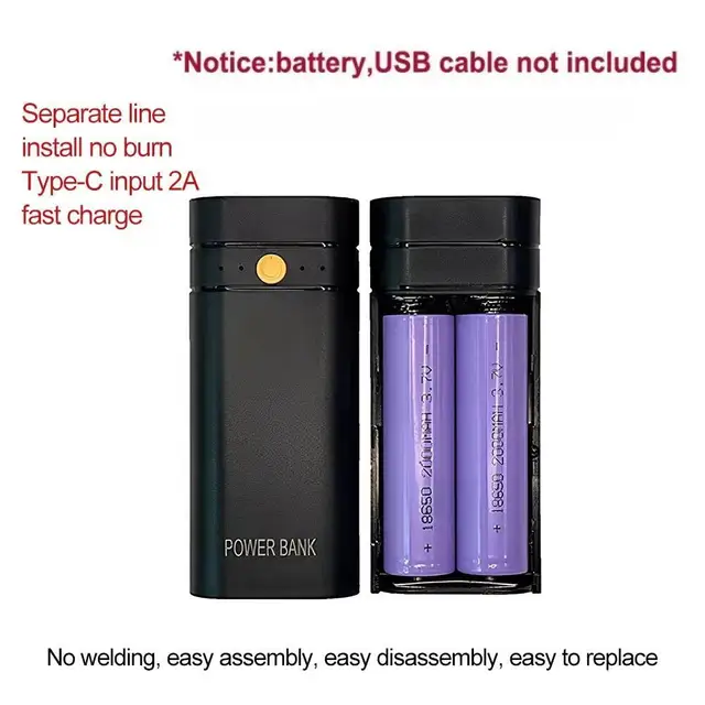 5V 2A 6000mAh 2X 18650 USB type-c boîtier de chargeur de batterie bricolage boîte de batterie externe pour téléphone charge électronique piles non incluses 5