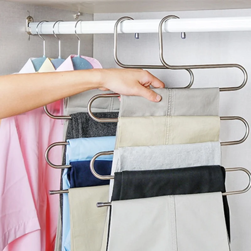 Rack trouser Pants Closet Hangers Clothes Stainless Steel Organizer Multilayer S type Multi functional Storage drying Shape clothes hanger clothes rack pants rack trousers clip