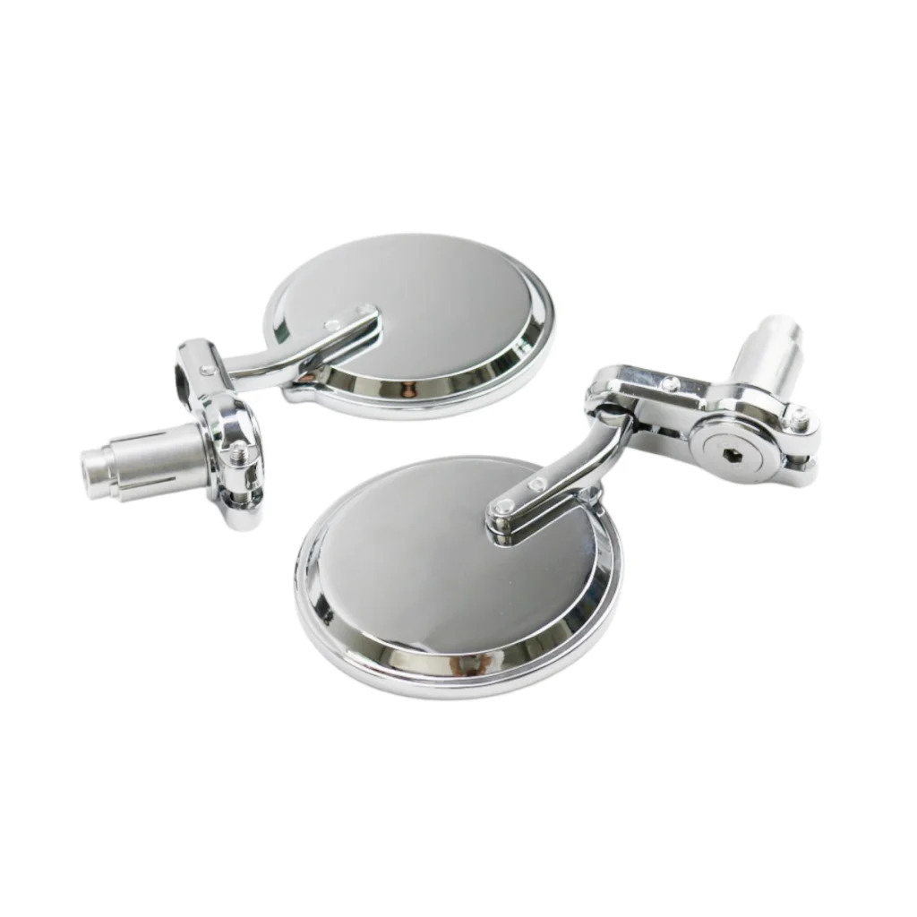 3 Chrome Convex Round 7/8 HANDLE BAR END MIRRORS CAFE RACER Vintage Old School