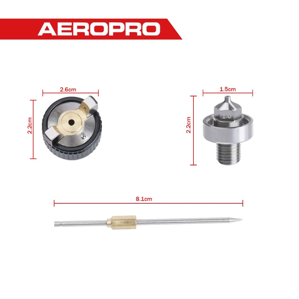 AEROPRO A602 HVLP 스프레이건, 깍지 바늘, 에어 캡, Rpairing H2000 HVLP 스프레이건 액세서리 포함, 0.8mm, 1.0mm