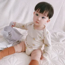 

Newborn Baby Romper Soft Cotton Skin Friendly Long Sleeves Triangle Jumpsuit Cute Cartoon Print Children Outdoor Casual Clothes