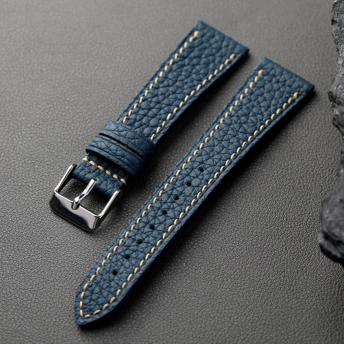 Luxurious Retro Soft Leather Strap in Elephant Grey and Glacier Blue