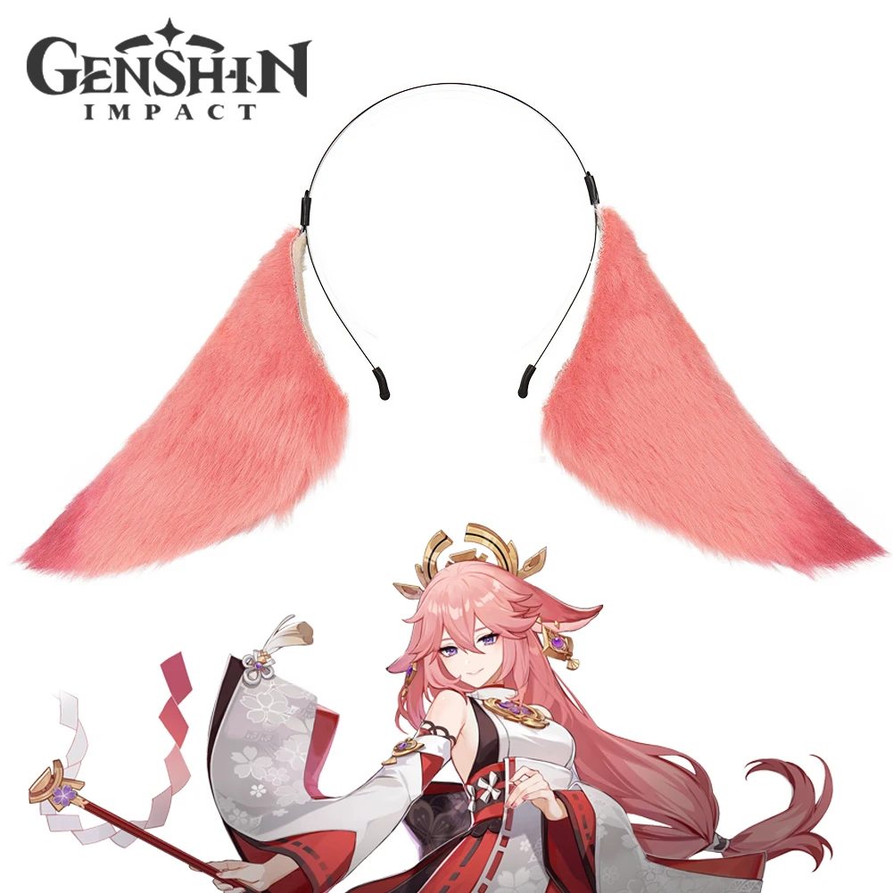 Genshin Impact Yae Miko Headband Cosplay Plush Fox Ears Hairpin Headwear Lolita Halloween Party Game Costumes Hair Accessories elf ears for halloween cosplay