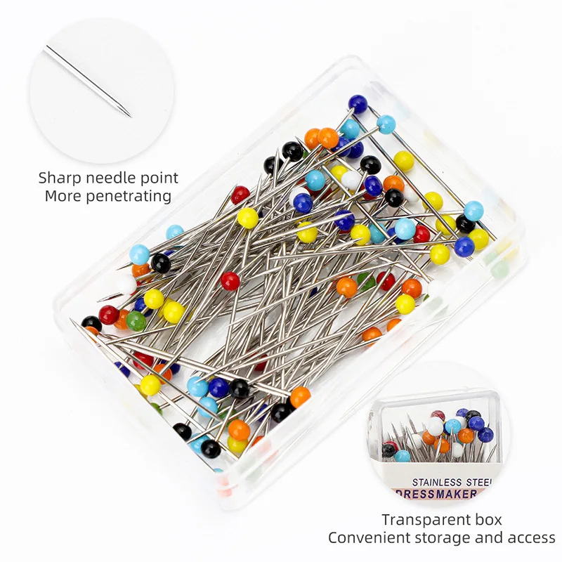 Colorful Round Pearl Head Needles Stitch Straight Push Sewing Pins 50/100Pcs For Dressmaking DIY Sewing Tool Positioning 32mm sewing pins