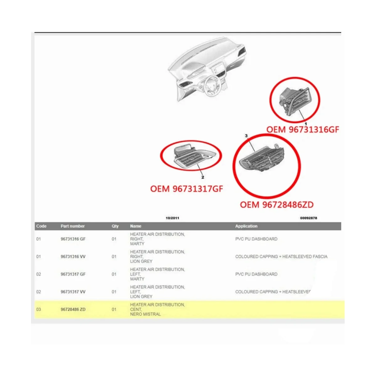 

Car Air Conditioning Outlet for Peugeot 208 2008 Citroen C3 96731316GF 96731317GF 96731317ZD 96731316ZD 96728486ZD