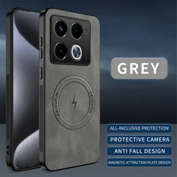 Luxury Leather Skin Magnetic Protective Back Cover Case for Infinix Note 50 Pro+ (Gray)