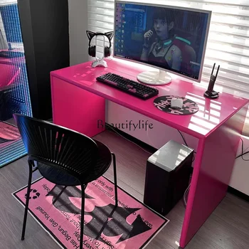 Bureau minimaliste moderne couleur dopamine, bureau d'ordinateur pour petit appartement et maison, 55