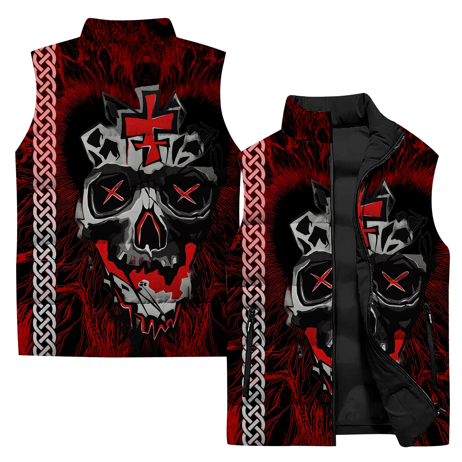 thumbnail image 1 of Chaleco de punto fresco para hombres, chaleco acolchado para hombres con diseño de huesos, chaleco con estampado digital 3D de calavera y esqueleto, chaquetas de invierno modernas para hombres de alta, 1 of 5
