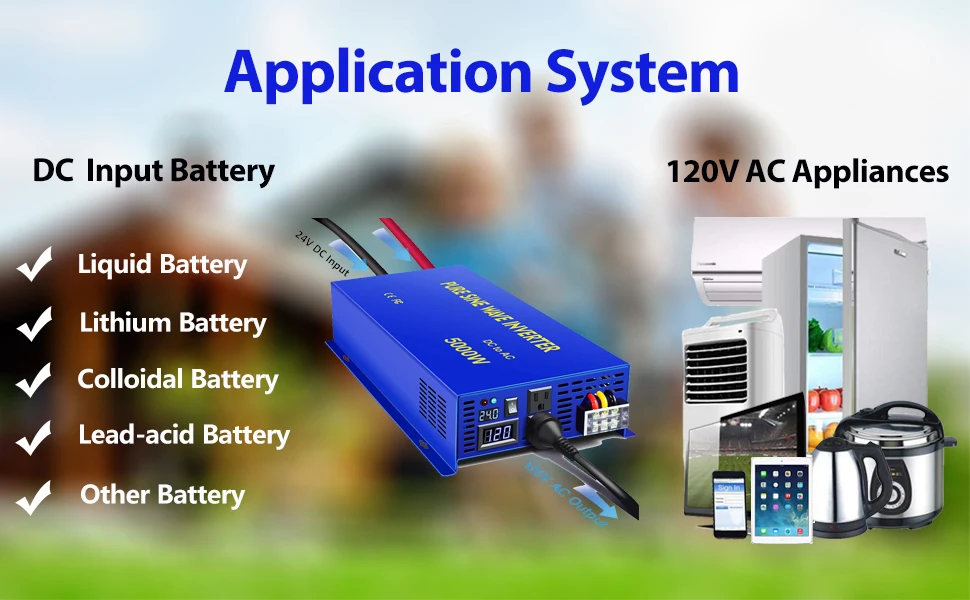 Description Picture 3 of itemPure Sine Wave Solar Inverter 24V 120V 5000W Solar Panel Power Inverter DC to AC Converter 12V/36V/48V/60V/72V to 110V/220V/240V