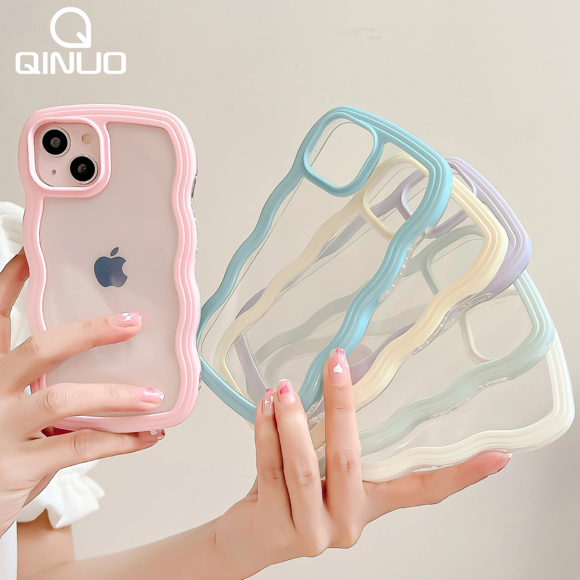 Fashion Cute Transparent Curly Wave Case For Iphone 11 12 13 Pro Max 7 8 X Xr Xs Hybrid Shockproof Bumper Cover Capa Aesthetic Mobile Phone Cases Covers Aliexpress