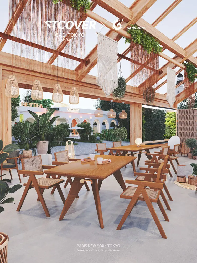 Rattan Restaurant Solid Wood Table and Chair Combination Set Coffee House Wabi-Sabi Wind Negotiation Lounge Area
