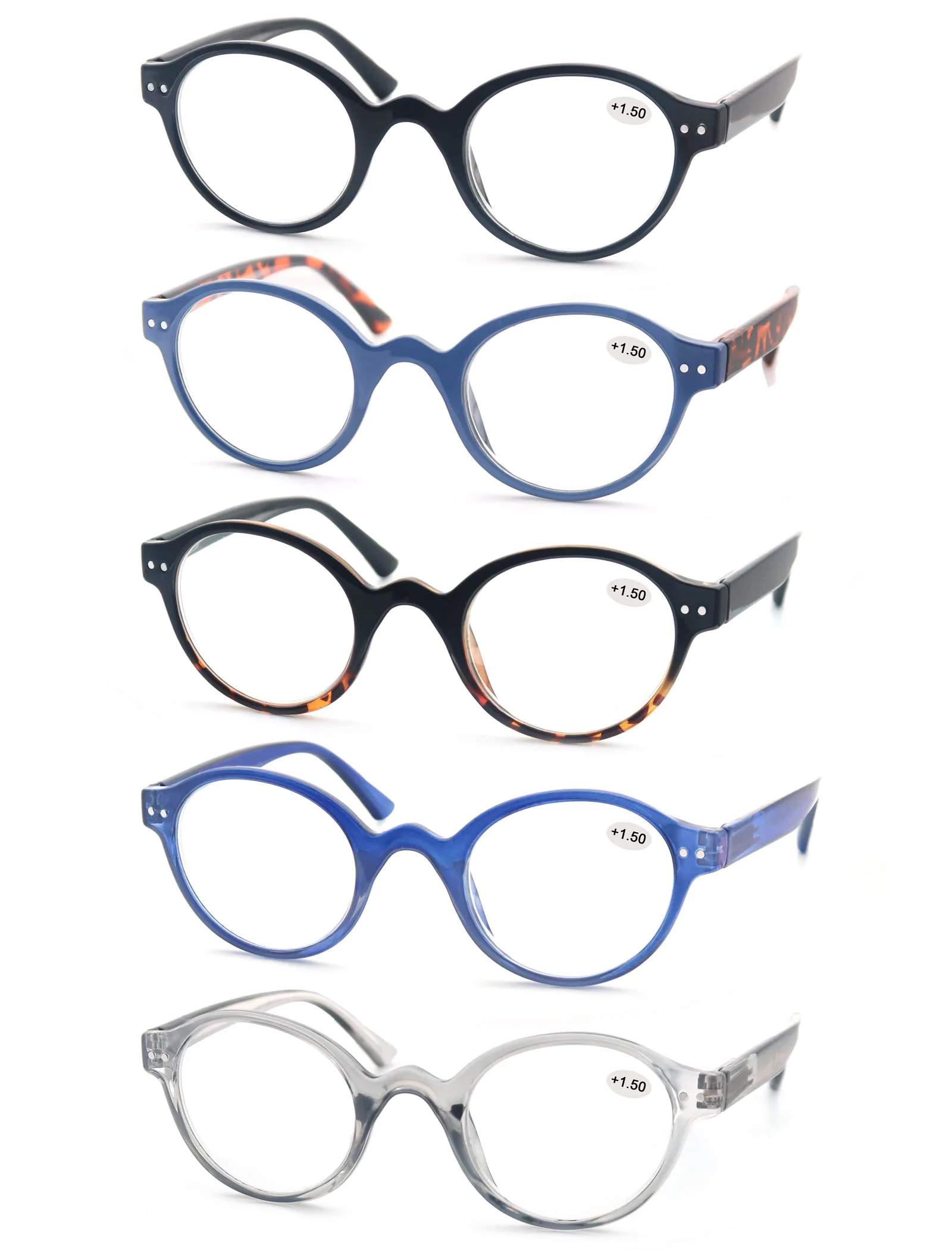 Reading Glasses for Men Women Classic Round Spring Hinge Hyperopic Presbyopia +1.0 to +4.0
