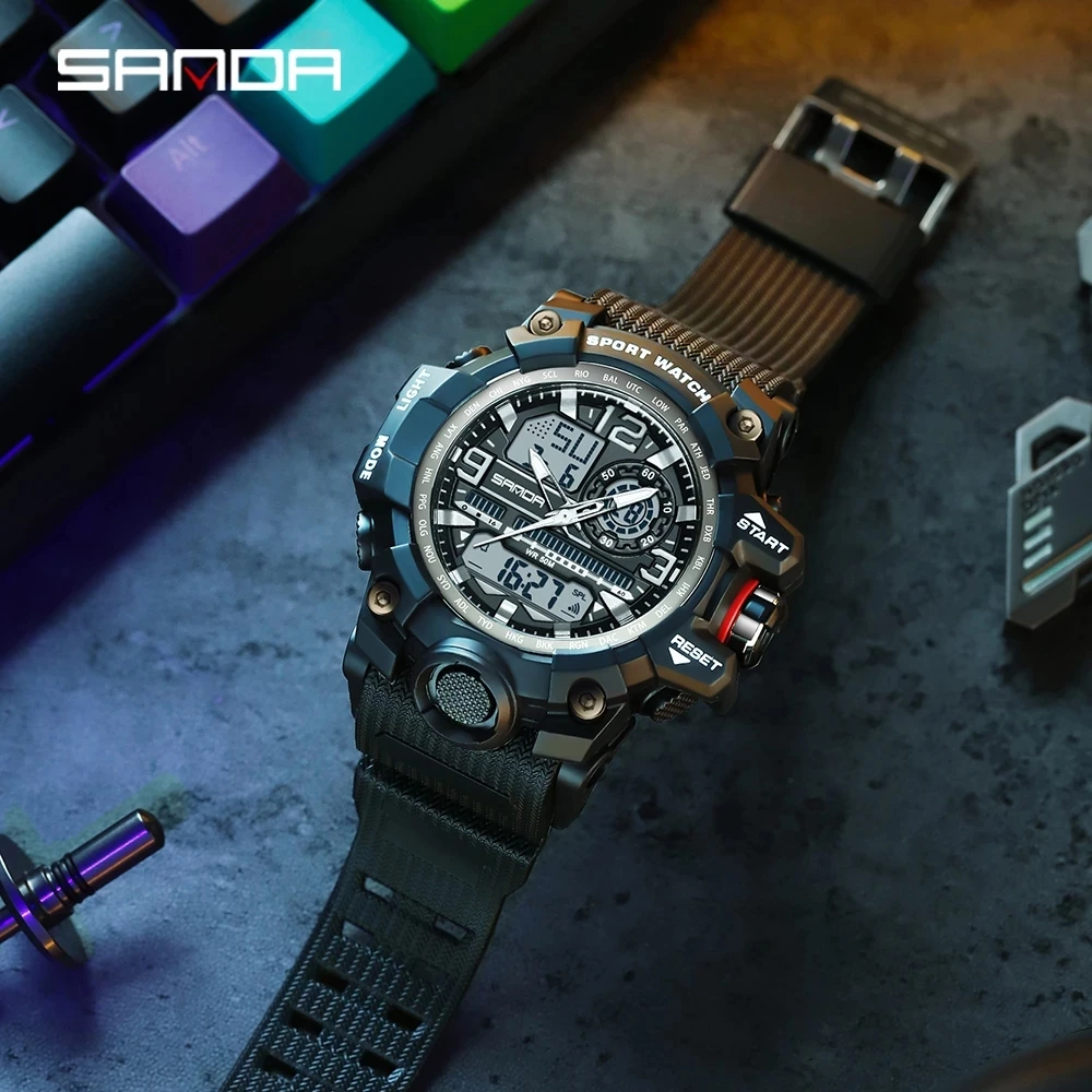 SANDA Fashion Mens Watches LED Sport Waterproof Watches Mens Top Luxury Brand Digital Male Quartz Wrist Watch Relogio Masculino