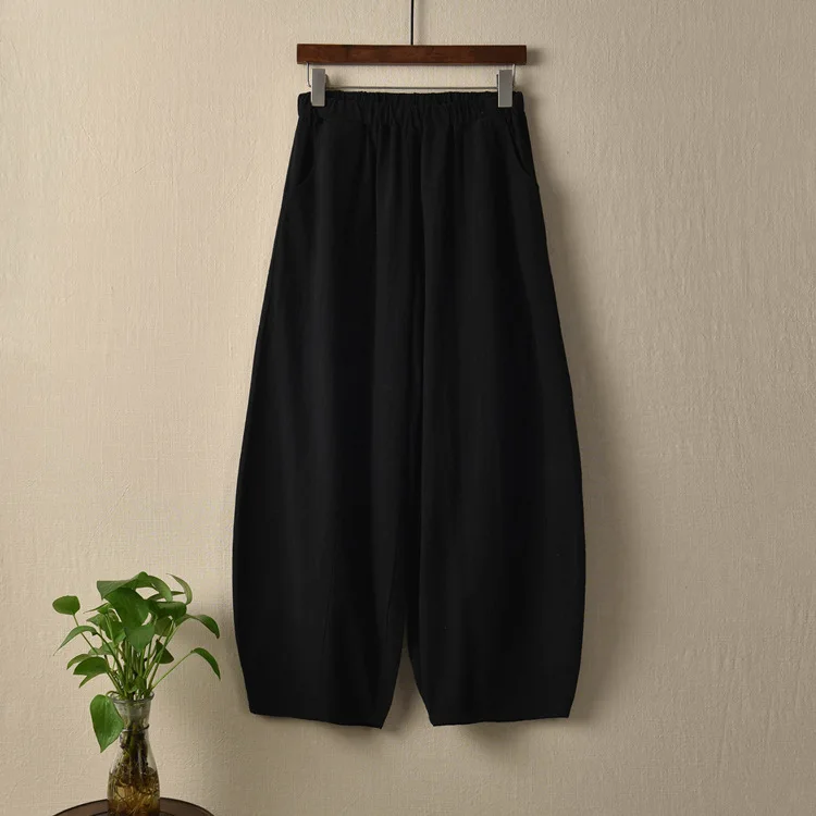 Vintage Style Cotton Linen Women Pants 2022 Spring Summer New Elastic Waist Solid Color Women Vintage Wide Leg Pants RV911 nike pants