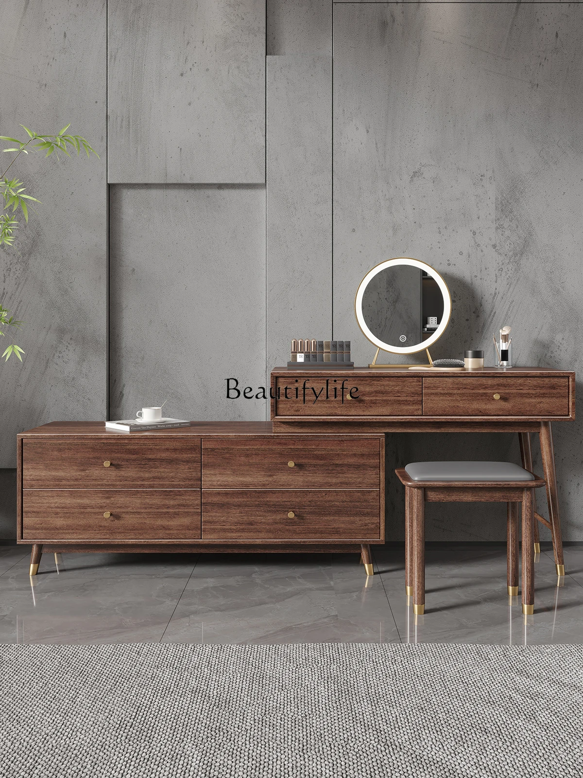 

Solid Wood Dresser Bedroom Modern Simple Light Luxury Storage Chest of Drawers Integrated Small Apartment Bed End Cabinet