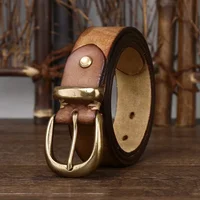3.3cm Fashion Genuine Leather Pin Buckle Men's Belt Retro Korean Pure Cowhide Jeans Belts for Women Luxury Designer Cowboy 1